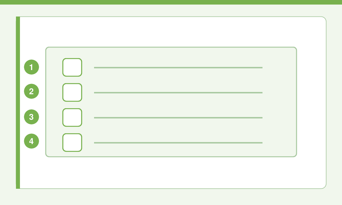 Liste de contrôle visuelle de quatre points sans câblage représenté.